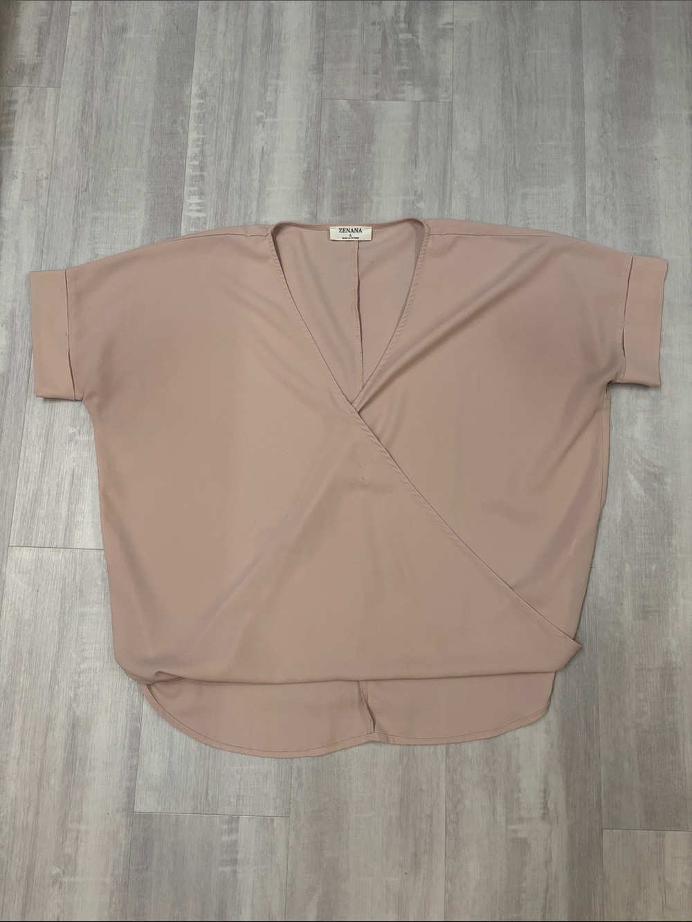 Zenana Outfitters Dusty Rose Wrap-Front V-Neck Blouse Large